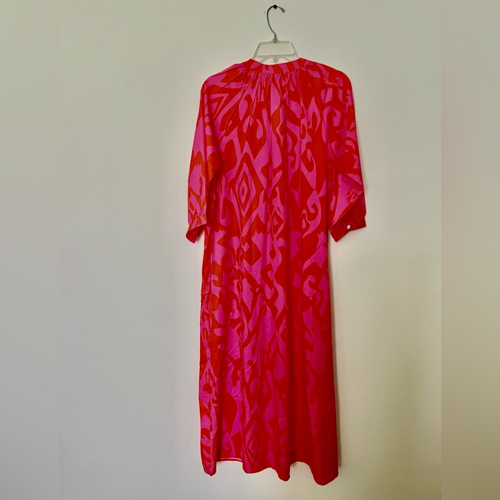 NWT Made with Love Women’s L button up dress Orange/Pink Geometric Design - Picture 6 of 8